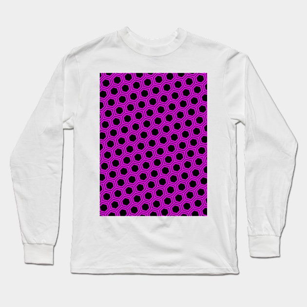 Pattern hexagonal pink on black background Long Sleeve T-Shirt by la chataigne qui vole ⭐⭐⭐⭐⭐